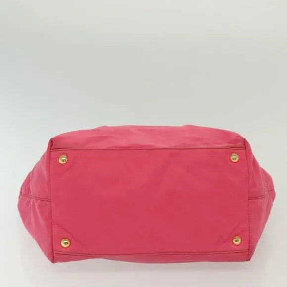 PRADA Hand Bag Nylon Pink Gold Auth